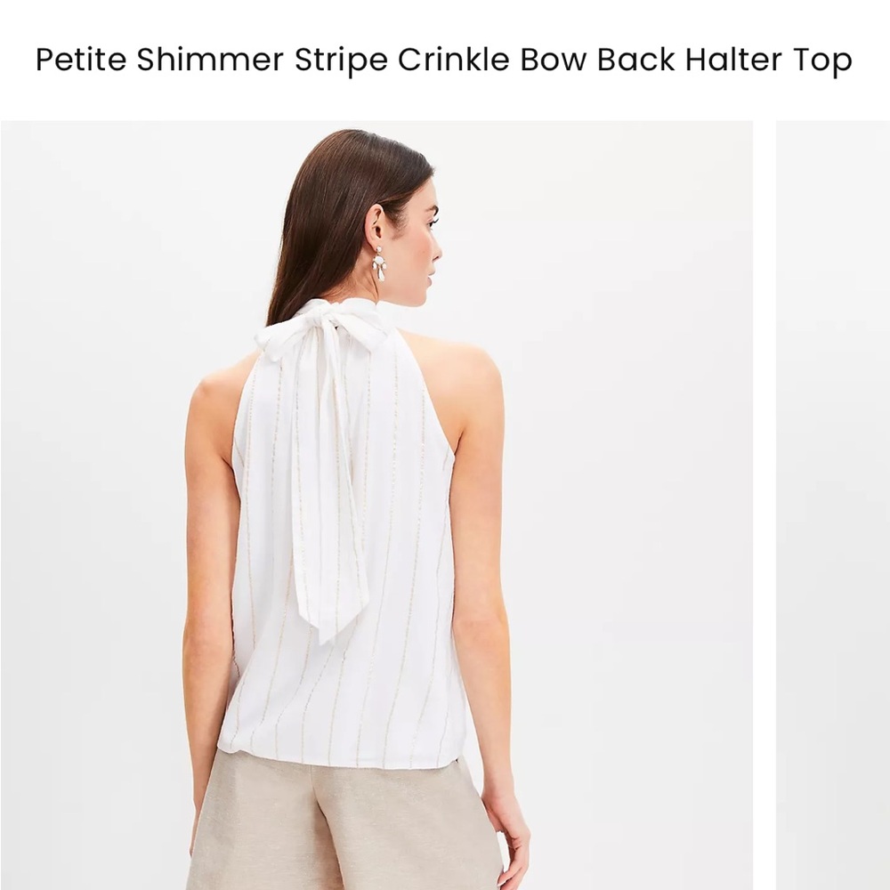 Petite Shimmer Stripe Crinkle Bow Back Halter Top
